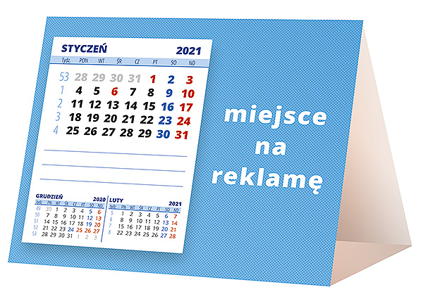 Kalendarz biurkowy, wzór KP1-059 – Tył piramidki – blok kalendarzowy i pole na Twoją reklamę