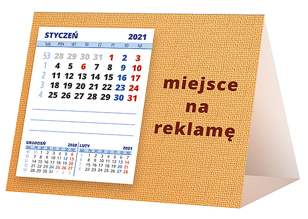Kalendarz biurkowy, wzór KP1-060 – Tył piramidki – blok kalendarzowy i pole na Twoją reklamę