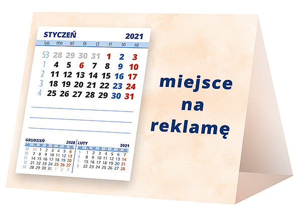 Kalendarz biurkowy, wzór KP1-061 – Tył piramidki – blok kalendarzowy i pole na Twoją reklamę