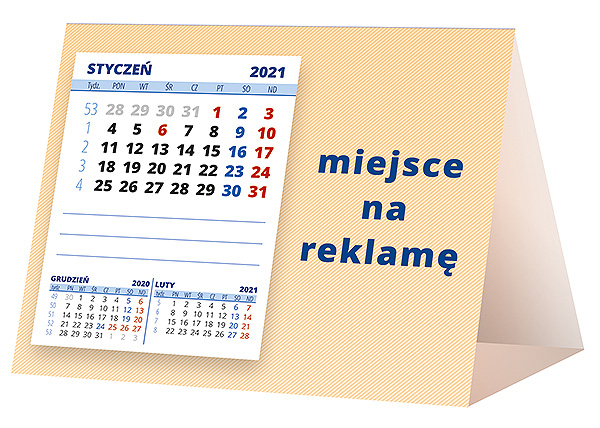 Kalendarz biurkowy, wzór KP1-063 – Tył piramidki – blok kalendarzowy i pole na Twoją reklamę
