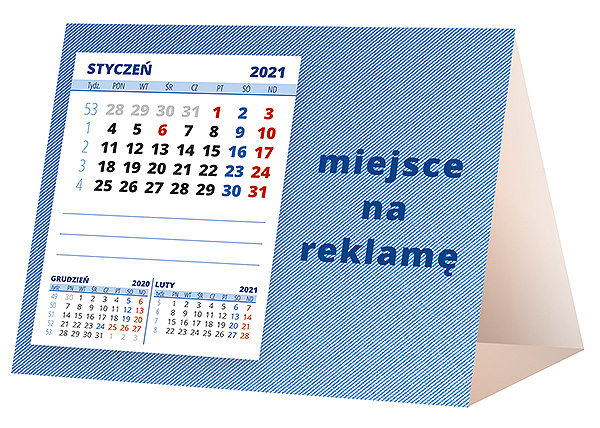 Kalendarz biurkowy, wzór KP1-064 – Tył piramidki – blok kalendarzowy i pole na Twoją reklamę