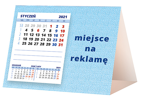 Kalendarz biurkowy, wzór KP1-065 – Tył piramidki – blok kalendarzowy i pole na Twoją reklamę