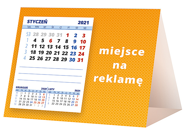 Kalendarz biurkowy, wzór KP1-066 – Tył piramidki – blok kalendarzowy i pole na Twoją reklamę