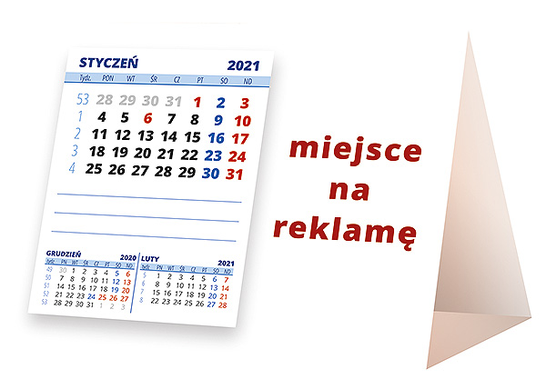 Kalendarz biurkowy, wzór KP1-068 – Tył piramidki – blok kalendarzowy i pole na Twoją reklamę