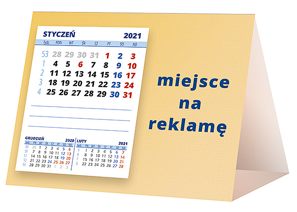 Kalendarz biurkowy, wzór KP1-069 – Tył piramidki – blok kalendarzowy i pole na Twoją reklamę