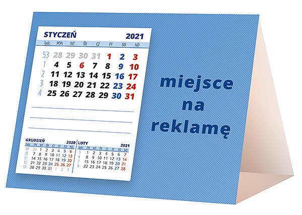Kalendarz biurkowy, wzór KP1-070 – Tył piramidki – blok kalendarzowy i pole na Twoją reklamę