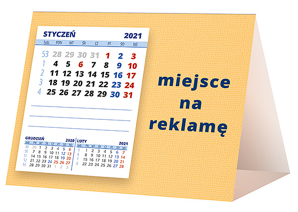 Kalendarz biurkowy, wzór KP1-071 – Tył piramidki – blok kalendarzowy i pole na Twoją reklamę