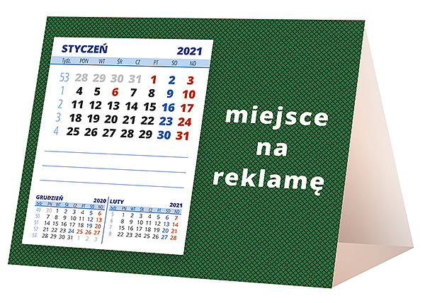 Kalendarz biurkowy, wzór KP1-072 – Tył piramidki – blok kalendarzowy i pole na Twoją reklamę