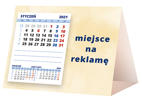 Kalendarz biurkowy, wzór KP1-073 – Tył piramidki – blok kalendarzowy i pole na Twoją reklamę