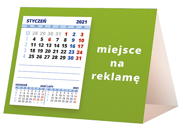 Kalendarz biurkowy, wzór KP1-074 – Tył piramidki – blok kalendarzowy i pole na Twoją reklamę