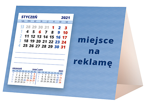 Kalendarz biurkowy, wzór KP1-075 – Tył piramidki – blok kalendarzowy i pole na Twoją reklamę