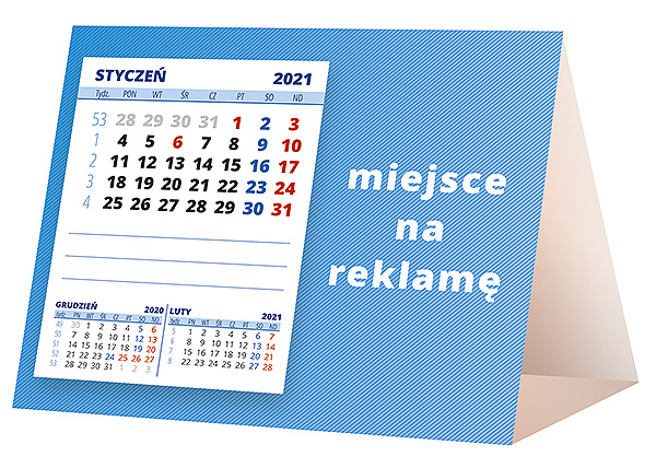 Kalendarz biurkowy, wzór KP1-076 – Tył piramidki – blok kalendarzowy i pole na Twoją reklamę
