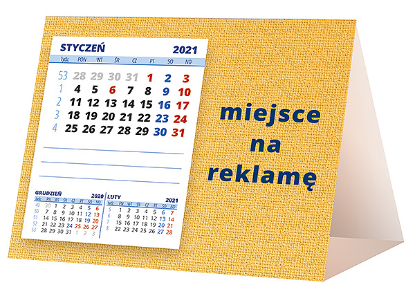 Kalendarz biurkowy, wzór KP1-077 – Tył piramidki – blok kalendarzowy i pole na Twoją reklamę