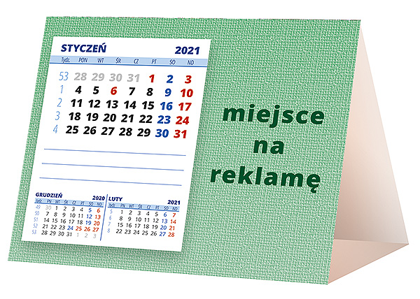 Kalendarz biurkowy, wzór KP1-078 – Tył piramidki – blok kalendarzowy i pole na Twoją reklamę