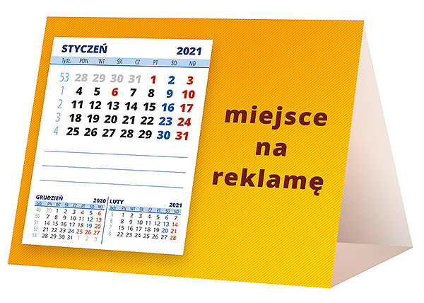 Kalendarz biurkowy, wzór KP1-079 – Tył piramidki – blok kalendarzowy i pole na Twoją reklamę