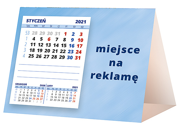 Kalendarz biurkowy, wzór KP1-083 – Tył piramidki – blok kalendarzowy i pole na Twoją reklamę