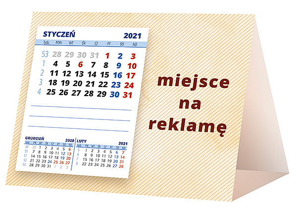 Kalendarz biurkowy, wzór KP1-084 – Tył piramidki – blok kalendarzowy i pole na Twoją reklamę
