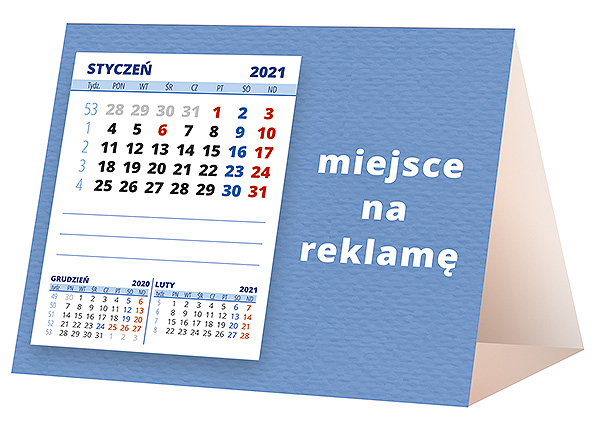 Kalendarz biurkowy, wzór KP1-085 – Tył piramidki – blok kalendarzowy i pole na Twoją reklamę