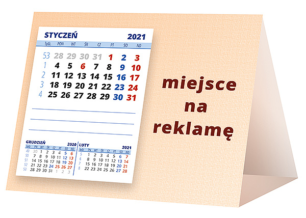 Kalendarz biurkowy, wzór KP1-088 – Tył piramidki – blok kalendarzowy i pole na Twoją reklamę