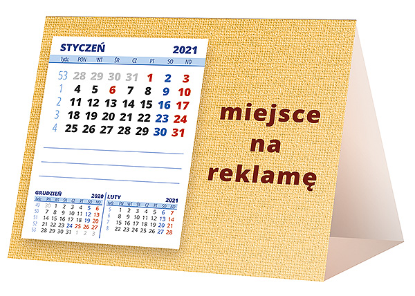 Kalendarz biurkowy, wzór KP1-089 – Tył piramidki – blok kalendarzowy i pole na Twoją reklamę