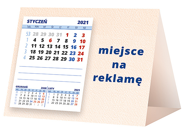 Kalendarz biurkowy, wzór KP1-090 – Tył piramidki – blok kalendarzowy i pole na Twoją reklamę