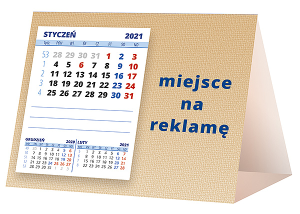Kalendarz biurkowy, wzór KP1-091 – Tył piramidki – blok kalendarzowy i pole na Twoją reklamę