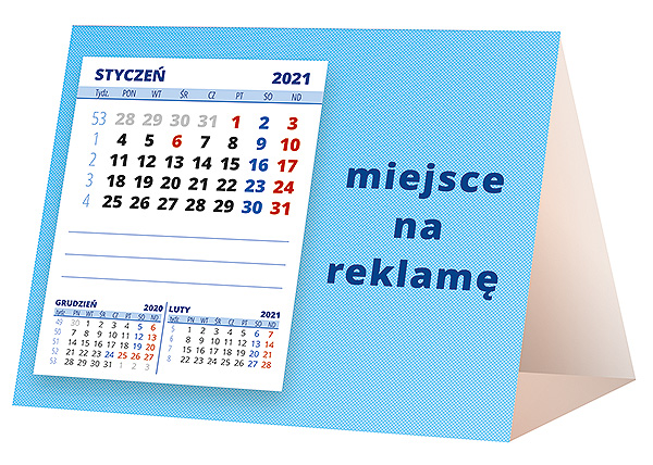 Kalendarz biurkowy, wzór KP1-092 – Tył piramidki – blok kalendarzowy i pole na Twoją reklamę