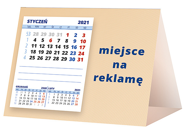 Kalendarz biurkowy, wzór KP1-093 – Tył piramidki – blok kalendarzowy i pole na Twoją reklamę