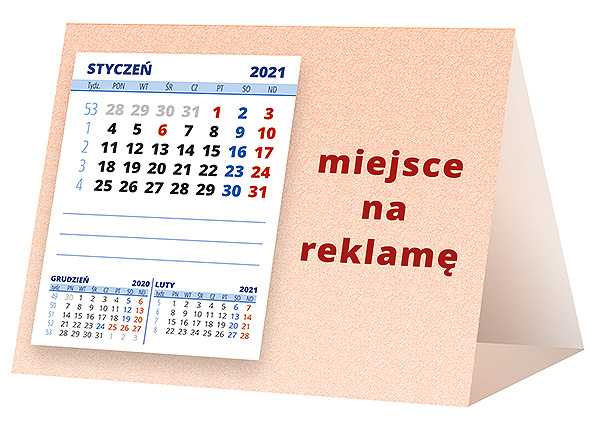Kalendarz biurkowy, wzór KP1-095 – Tył piramidki – blok kalendarzowy i pole na Twoją reklamę