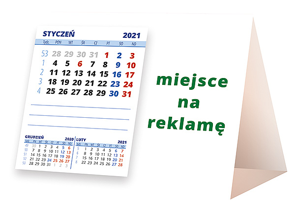 Kalendarz biurkowy, wzór KP1-096 – Tył piramidki – blok kalendarzowy i pole na Twoją reklamę