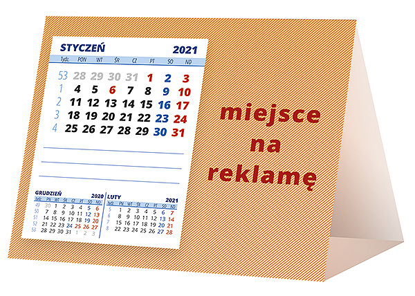 Kalendarz biurkowy, wzór KP1-097 – Tył piramidki – blok kalendarzowy i pole na Twoją reklamę