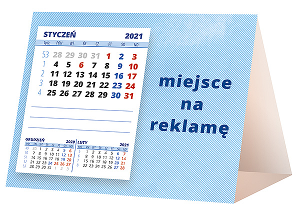 Kalendarz biurkowy, wzór KP1-098 – Tył piramidki – blok kalendarzowy i pole na Twoją reklamę