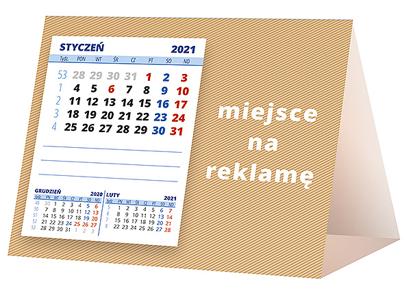 Kalendarz biurkowy, wzór KP1-099 – Tył piramidki – blok kalendarzowy i pole na Twoją reklamę