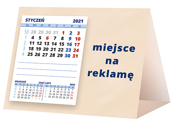 Kalendarz biurkowy, wzór KP1-105 – Tył piramidki – blok kalendarzowy i pole na Twoją reklamę