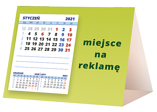 Kalendarz biurkowy, wzór KP1-107 – Tył piramidki – blok kalendarzowy i pole na Twoją reklamę
