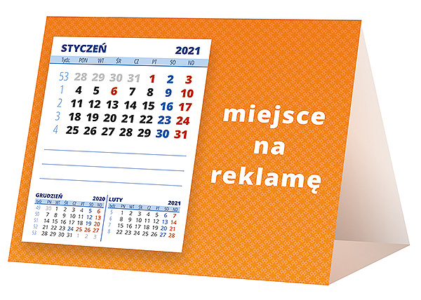 Kalendarz biurkowy, wzór KP1-109 – Tył piramidki – blok kalendarzowy i pole na Twoją reklamę