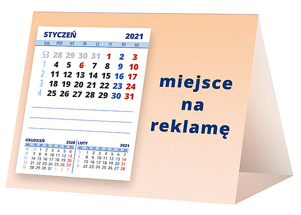Kalendarz biurkowy, wzór KP1-110 – Tył piramidki – blok kalendarzowy i pole na Twoją reklamę