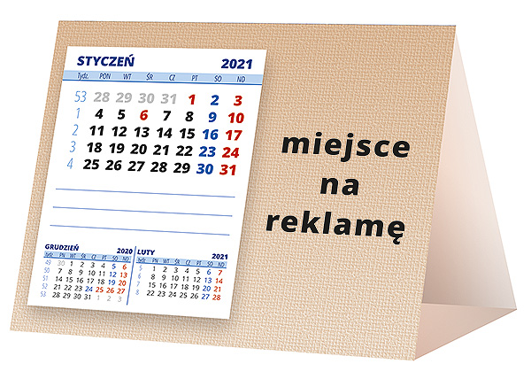Kalendarz biurkowy, wzór KP1-113 – Tył piramidki – blok kalendarzowy i pole na Twoją reklamę