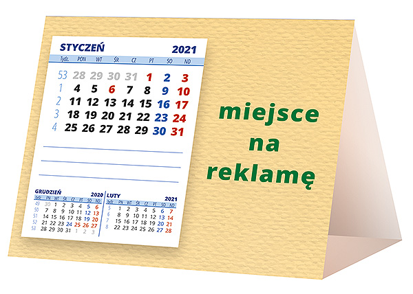 Kalendarz biurkowy, wzór KP1-118 – Tył piramidki – blok kalendarzowy i pole na Twoją reklamę