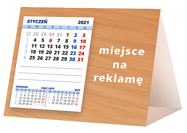 Kalendarz biurkowy, wzór KP1-121 – Tył piramidki – blok kalendarzowy i pole na Twoją reklamę