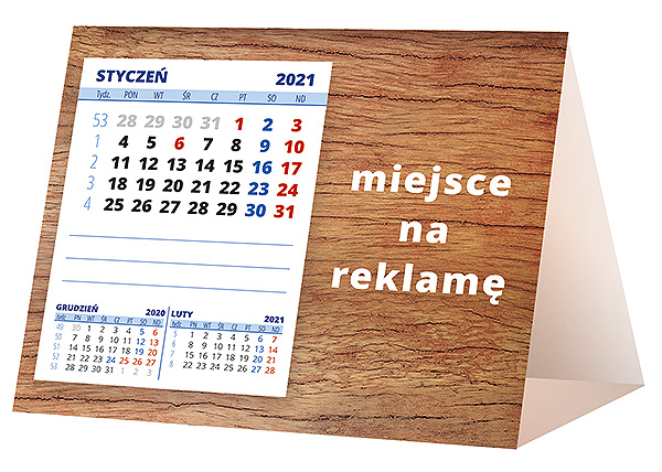 Kalendarz biurkowy, wzór KP1-122 – Tył piramidki – blok kalendarzowy i pole na Twoją reklamę