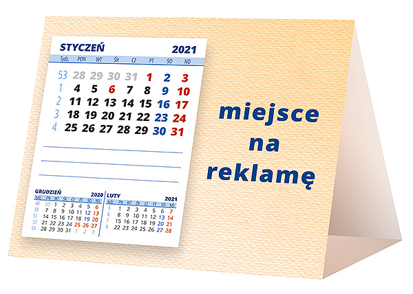 Kalendarz biurkowy, wzór KP1-123 – Tył piramidki – blok kalendarzowy i pole na Twoją reklamę