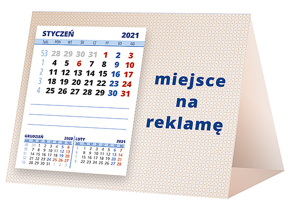 Kalendarz biurkowy, wzór KP1-124 – Tył piramidki – blok kalendarzowy i pole na Twoją reklamę