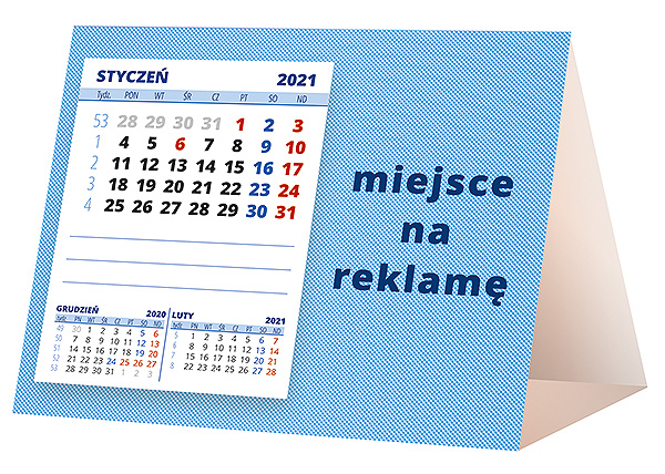 Kalendarz biurkowy, wzór KP1-128 – Tył piramidki – blok kalendarzowy i pole na Twoją reklamę