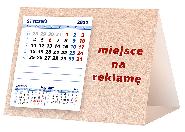 Kalendarz biurkowy, wzór KP1-129 – Tył piramidki – blok kalendarzowy i pole na Twoją reklamę