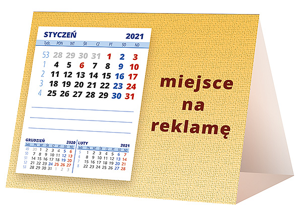 Kalendarz biurkowy, wzór KP1-131 – Tył piramidki – blok kalendarzowy i pole na Twoją reklamę