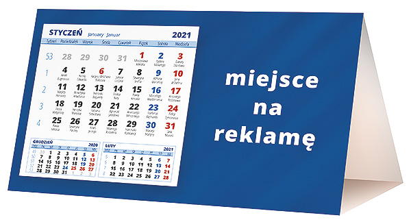 Kalendarz biurkowy, wzór KP2-002 – Tył piramidki – blok kalendarzowy i pole na Twoją reklamę