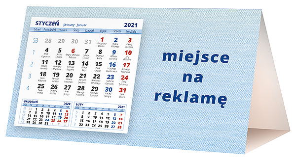 Kalendarz biurkowy, wzór KP2-003 – Tył piramidki – blok kalendarzowy i pole na Twoją reklamę