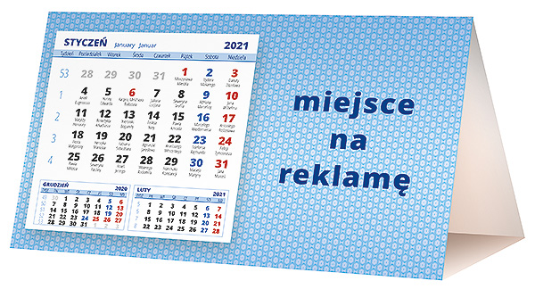 Kalendarz biurkowy, wzór KP2-004 – Tył piramidki – blok kalendarzowy i pole na Twoją reklamę