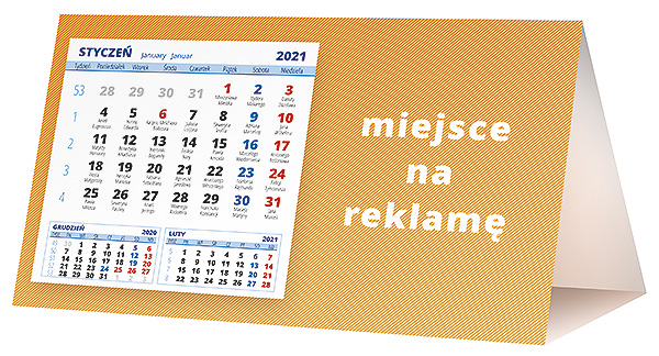 Kalendarz biurkowy, wzór KP2-011 – Tył piramidki – blok kalendarzowy i pole na Twoją reklamę